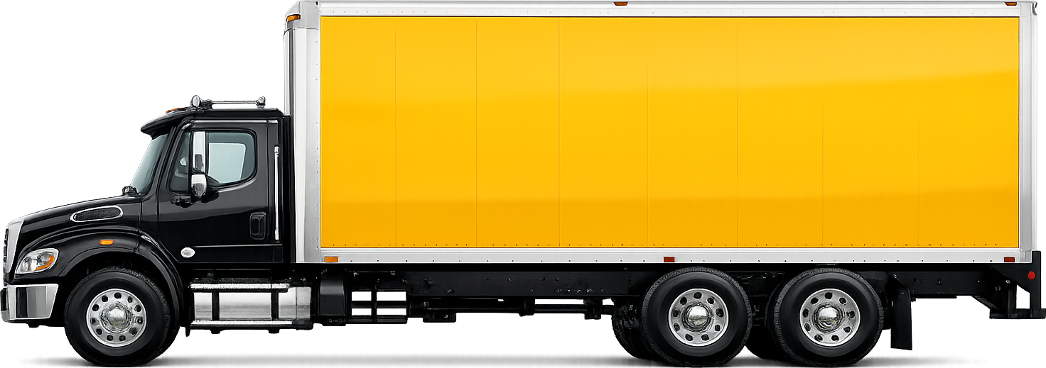 Black and yellow commercial box truck