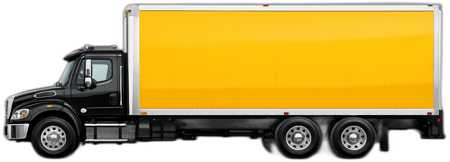 Black and yellow commercial box truck