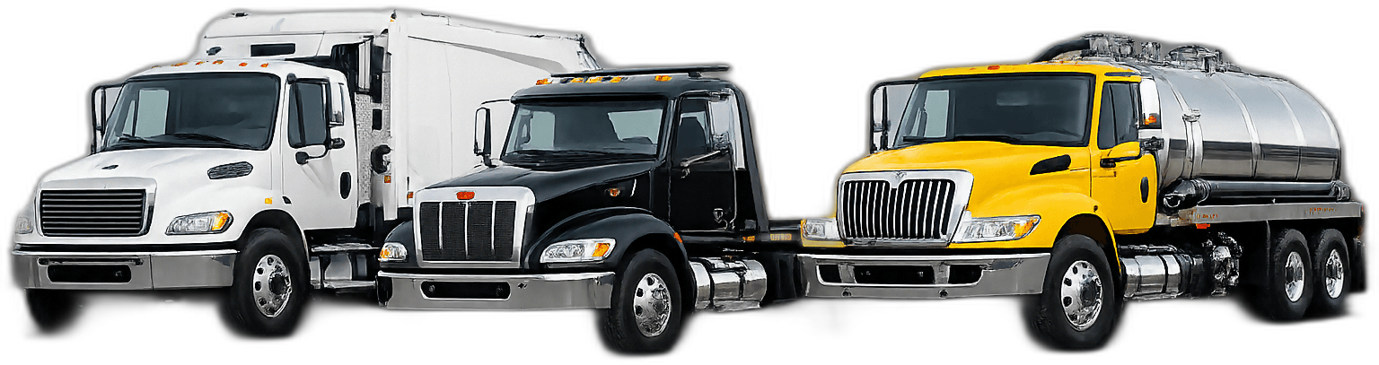 White, black and yellow commercial trucks